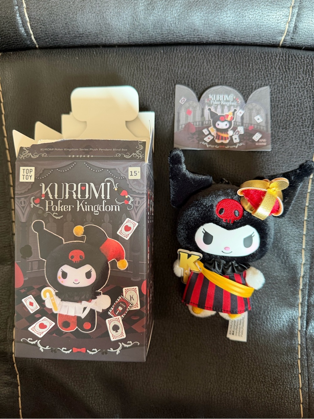 Kuromi Poker Kingdom Plush Keychain with Box - King Kuromi Miniso